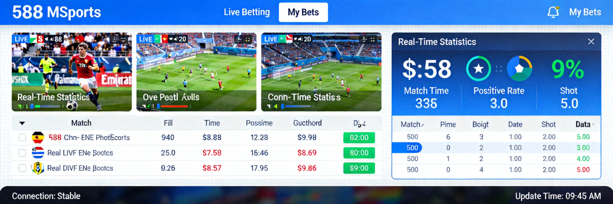 Antarmuka taruhan langsung live betting pada M88 MSports dengan statistik real-time
